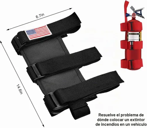 Vista 2 de Soporte para extintor de barra enrollable Ohleats, correa ajustable para extintor de incendios con patrón de bandera americana, accesorios