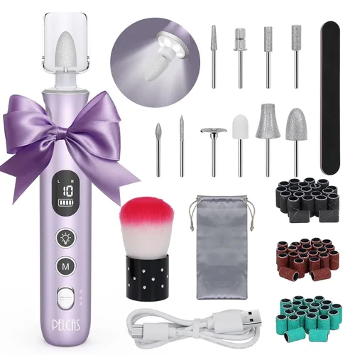 Vista 11 de PELCAS - Lima eléctrica de uñas, taladro de uñas inalámbrico de 10 velocidades con luz LED Blanco
