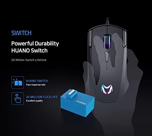 Vista 8 de Mecha ZM-1 - Ratón de computadora con cable RGB control DPI ajustable hasta 16 K sensor óptico PMW 3389 6 botones de programa interruptor Huano 7