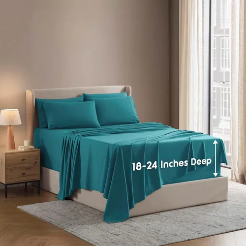 Vista 45 de Nestl - Juego de sábanas de bolsillo extraprofundo y de microfibra suave, 7 piezas, sábanas y fundas de almohada resistentes a la decoloración