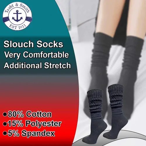 Vista 2 de 6 pares de calcetines Yacht & Smith extra gruesos para mujer, calcetines extra pesados de algodón para botas 6 pares negro