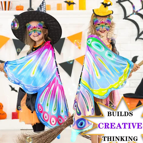 Vista 4 de iROLEWIN Big Kids-Butterfly-Wings Costume for Toddler Girls Fairy Wings Mask Headband as Dance Dress-Up Cape Party Gifts