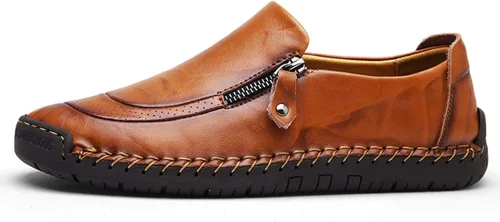Vista 2 de Qiucdzi Zapatos cómodos de cuero para hombre, con costuras a mano, antideslizantes, informales, mocasines, zapatos para barco, Transparente