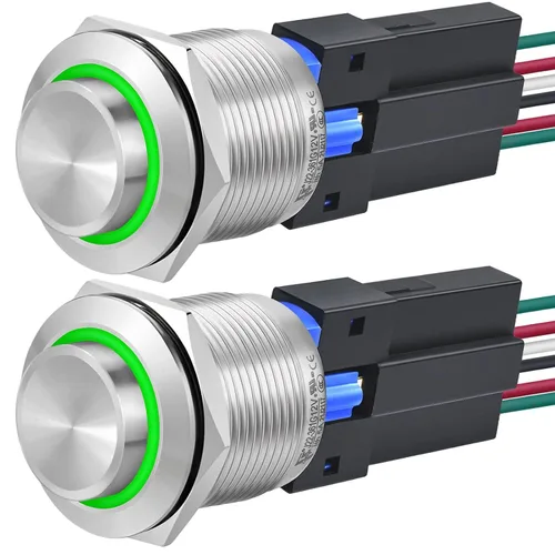 Vista 9 de Interruptor de botón de 0.866 in con cierre redondo alto impermeable IP67 de acero inoxidable 304 con luz LED de 110 V 120 V CA para 7/8 pulgadas