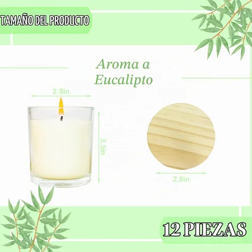 Vista 2 de 12 velas de soja de 6 onzas, juego de velas perfumadas a granel de eucalipto, velas de aromaterapia, velas perfumadas para aliviar el estrés