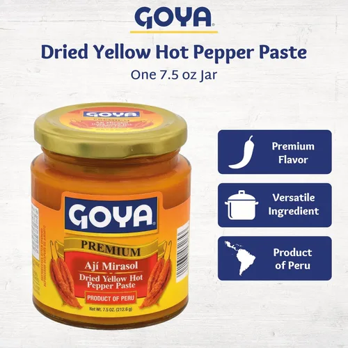 Vista 3 de Pasta de pimiento amarillo picante Goya de 7,5 onzas, ají amarillo Dried Yellow Hot Pepper Paste for Latin Cooking, Mild-Medium Chili Paste for