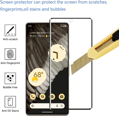 Vista 3 de Protector de pantalla de vidrio templado para Google Pixel 7 Pro 5G, curvado 3D, dureza 9H, antiarañazos, HD transparente, compatible con Google