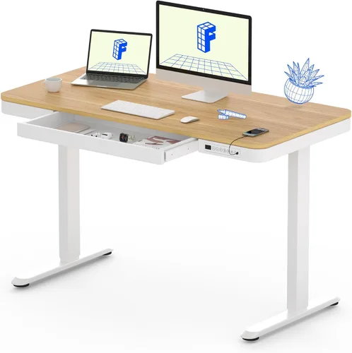 Vista 20 de FLEXISPOT Comhar - Escritorio de pie eléctrico de cristal puro con cajones, escritorio y puertos de carga USB, escritorio ergonómico de altura