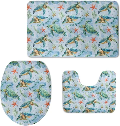 Vista 30 de HUGS IDEA Alfombra de baño, alfombra de baño, alfombra de baño, diseño de bandera estadounidense, mariposa, floral, juego de tapetes de baño