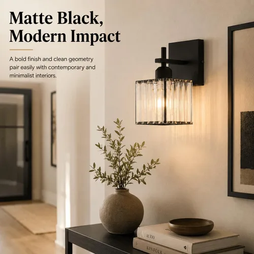 Vista 5 de Aplique de pared moderno negro, luminaria interior cableada de 1 luz con casquillo de cerámica E26 para dormitorio, pasillo, sala de estar