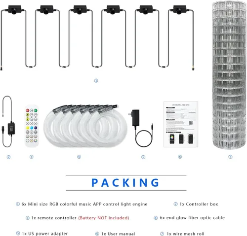 Vista 8 de AKEPO Luz decorativa de fibra óptica 6 en 1, sincronización de música+control remoto RGB colorido efecto dinámico+1140 piezas* F0.03 pulgadas