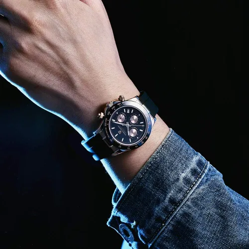 Vista 4 de Pagani Design Relojes mecánicos automáticos de lujo para hombre, esfera de esqueleto, acero inoxidable, bisel de arco iris, correa de goma, 328.1