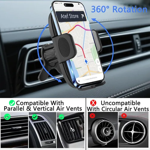 Vista 6 de Universal Car Vent Phone Holder for iPhone 17 Pro Max and More,30PCS 2026 Upgraded Clip, Triangular Stable Structure, 360° Rotation Adjustable