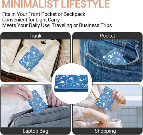 Vista 113 de BONSYL® Soporte para tarjetas de crédito, cartera delgada de metal con bloqueo RFID, con 6 ranuras para tarjetas, para mujeres y hombres.