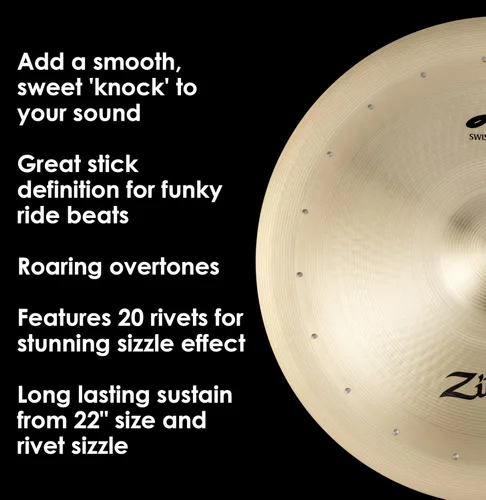 Vista 5 de Zildjian A0315 Platillo de 22" A Swish Knocker con 20 remaches