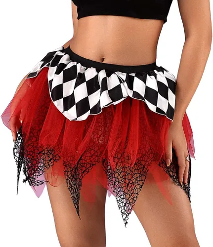 Vista 9 de TWINKLEDE Falda de disfraz de Halloween, faldas de tul irregulares para el Día de los Muertos, falda tutú de fiesta para mujeres y niñas