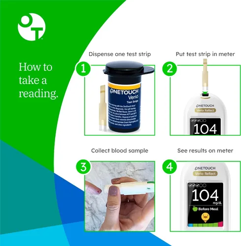 Vista 5 de OneTouch Verio - Tiras de prueba para diabetes, paquete de 60 unidades, para monitor de azúcar en sangre, pruebas de autoglucosa en el hogar, 2