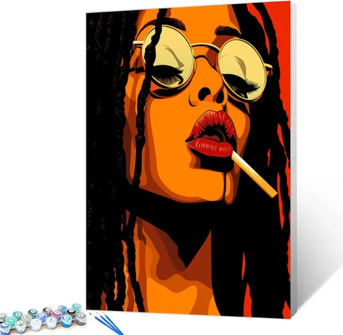 Vista 43 de Pintura por Números Afroamericana DIY Pintura Acrílica Kit de Pintura por Números para Niños Adultos Principiantes Chica Negra de Moda DIY Pintura