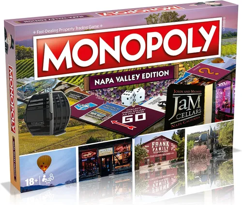 Vista 2 de Monopoly Juego de mesa Napa Valley Edition: 2-6 jugadores Juegos de mesa familiares para niños y adultos, juegos de mesa para niños de 8 años