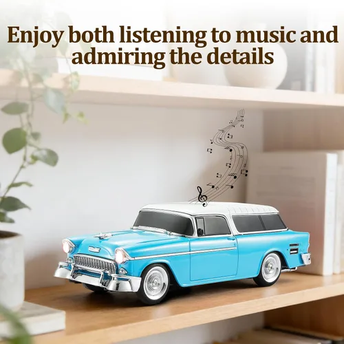 Vista 6 de WSTER Altavoz Bluetooth retro en forma de automóvil, calidad de sonido de alta definición, emparejamiento TWS, múltiples salidas de interfaz, Azul