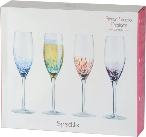 Vista 3 de Speckle - Copas de champán hechas a mano, vajilla perfecta para bodas y celebraciones, 8.5 onzas, multicolor, juego de 4 elegantes copas de champán