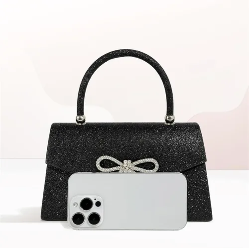 Vista 3 de Bolso de noche brillante para mujer, con diamantes de imitación y lazo, para boda, fiesta, cóctel, baile de graduación
