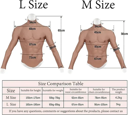 Vista 5 de Traje muscular de silicona con brazos con cremallera pecho de silicona masculino con brazos realista pecho abdominal