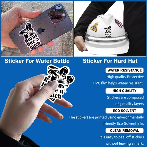 Vista 2 de Calcomanías de soldador Burns Like A B*tch para soldador, para casco duro, divertidas calcomanías de vinilo impermeable para botella de agua, vaso