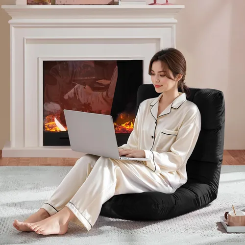 Vista 2 de Yaheetech Silla de piso, silla de meditación con soporte de espalda, tumbona de piso para juegos con 14 posiciones ajustables para adultos