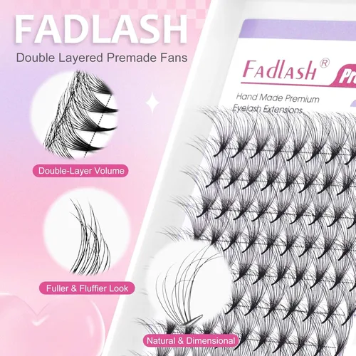 Vista 24 de FADLASH Extensiones de pestañas postizas en abanico con base puntiaguda 10D, extensiones de pestañas postizas de tallo medio, extensiones