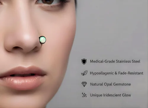 Vista 9 de Piercing para la nariz, calibre 22, relleno de oro de 14 quilates, simple en forma de L con ópalo blanco, pin de nariz de oro único, joyería Negro-L