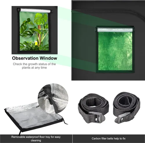 Vista 4 de Outvita Carpa de Cultivo de 47" x 24" x 70", Cuarto de Cultivo de Plantas Hidropónicas con Mylar Altamente Reflectante con Bandeja de Piso Removible
