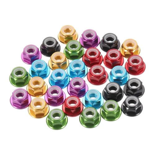 Vista 26 de MECCANIXITY 30 piezas de tuercas de bloqueo de aleación de aluminio M3 con paso de 0.5 mm, tuercas hexagonales con brida de nylon con rosca serrada