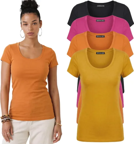 Vista 76 de Emmalise - Camiseta de manga corta para mujer, cuello redondo, estilo básico, pack de valor, tallas junior y grandes