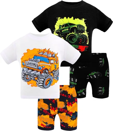 Vista 39 de DAUGHTER QUEEN - Pijama para niños de 4 piezas, conjunto corto 100 % algodón, talla 18 meses-12 años Soft, Breathable, Lightweight, Comfortable