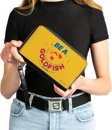 Vista 4 de Buckle-Down PU Zip Alrededor Cartera Rectángulo Ted Lasso Be a Goldfish Cita Amarillo Azul Rojo, Ted Lasso, Casual