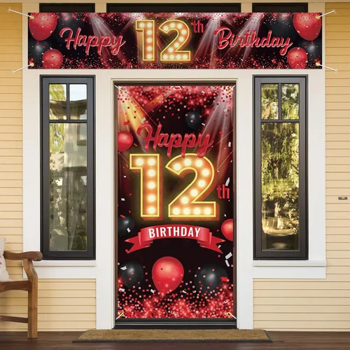 Vista 27 de Juego de carteles de feliz cumpleaños 10 para puerta, porche, decoraciones de cumpleaños de 10 años, suministros de fiesta para mujeres y hombres