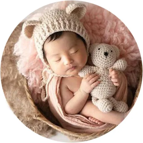 Vista 4 de Accesorios de fotografía para recién nacidos, sombrero de oso, sesiones de fotos de bebé, trajes de fotos para posar fotos de ganchillo, oso muñeca