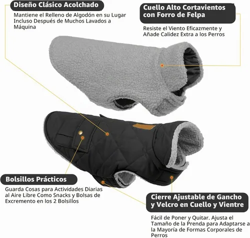 Vista 2 de Queenmore - Abrigo de invierno impermeable para perro, chaqueta acolchada Negro