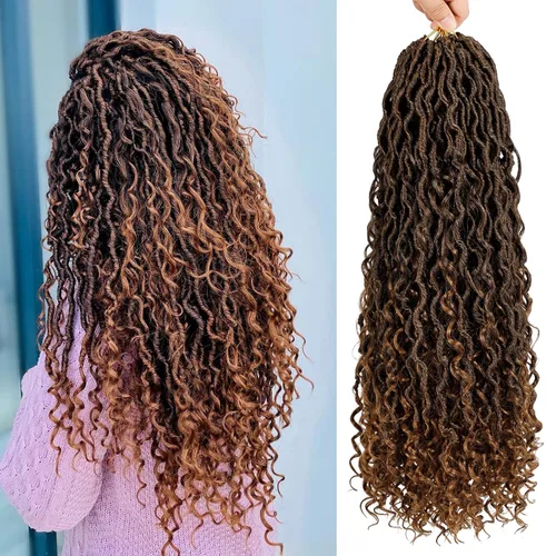 Vista 14 de 8 pulgadas Goddess Faux Locs pelo de ganchillo para mujer negro 7 paquetes de rastas estilo bohemio río para mujeres niños cabello pre rizado