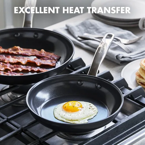 Vista 6 de GreenPan Chatham Black Prime Midnight Hard Anodized Healthy Ceramic Antiadherente, sartén de 12 pulgadas con tapa y Chatham Black Prime Midnight