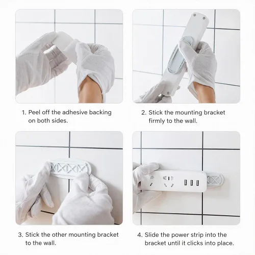 Vista 6 de Punch-Free Self Adhesive Socket Holder, Power Strip Wall Mount Holder (10)
