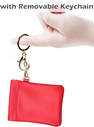 Vista 10 de VOFOON Monedero de cuero con llavero pequeño titular de cambio delgado para mujeres y hombres, Negro -, Bolsa delgada