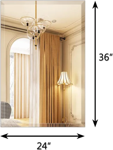 Vista 3 de Espejo de pared rectangular sin marco de 24 x 36 pulgadas con borde biselado de 1 pulgada para tocador de baño