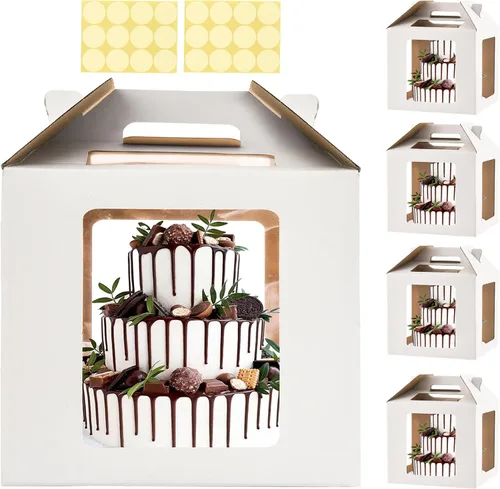 Vista 8 de XININSUN Cajas para pasteles altas de 10 pulgadas con ventanas, 10x10x12 Transportador de pasteles alto, Caja para pasteles escalonados, Caja