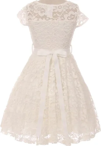 Vista 43 de Little Girl - Vestido de niña con manga de encaje y cinturón de piedras