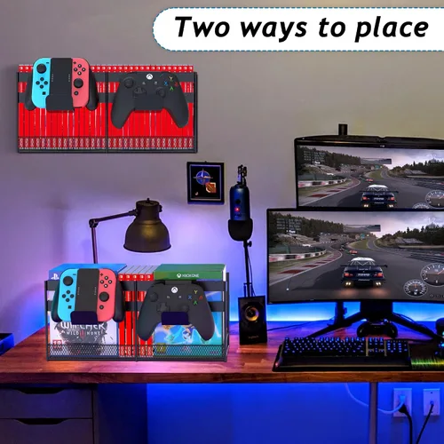 Vista 3 de Alyoen Torre de almacenamiento de videojuegos, estante de soporte para juegos, organizador de PS5 para montaje en pared con gancho de controlador