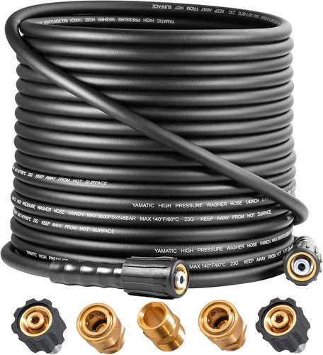 Vista 17 de YAMATIC Manguera de lavado a presión de 3600PSI para lavadora eléctrica de 25 pies x 1/4 pulgadas, resistente a las torceduras, manguera de repuesto