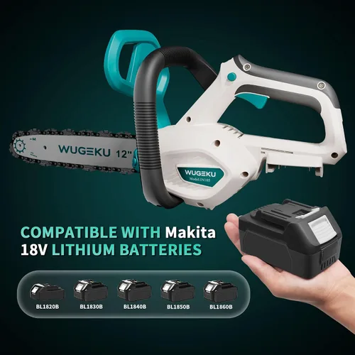 Vista 3 de Motosierra eléctrica de 12 y 10 pulgadas inalámbrica, herramienta solo para baterías Makita, motosierras de batería sin escobillas, 4 cadenas