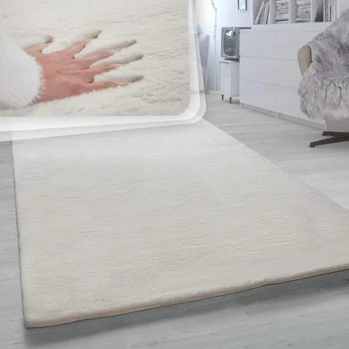 Vista 2 de Paco Home Alfombra de pelo sintético súper suave en crema sólida, tamaño: 2'8" x 4'11